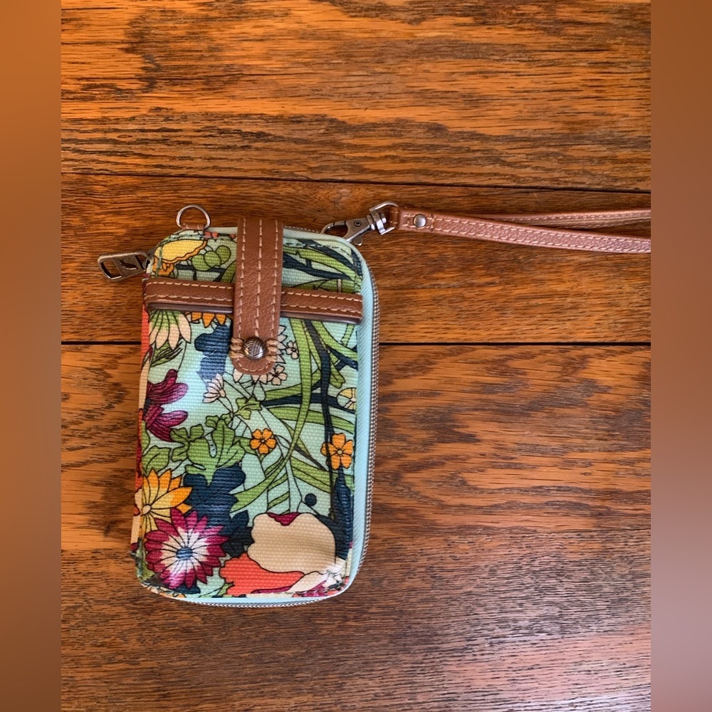 Sakroots Floral Wristlet in Multi Green and Brown